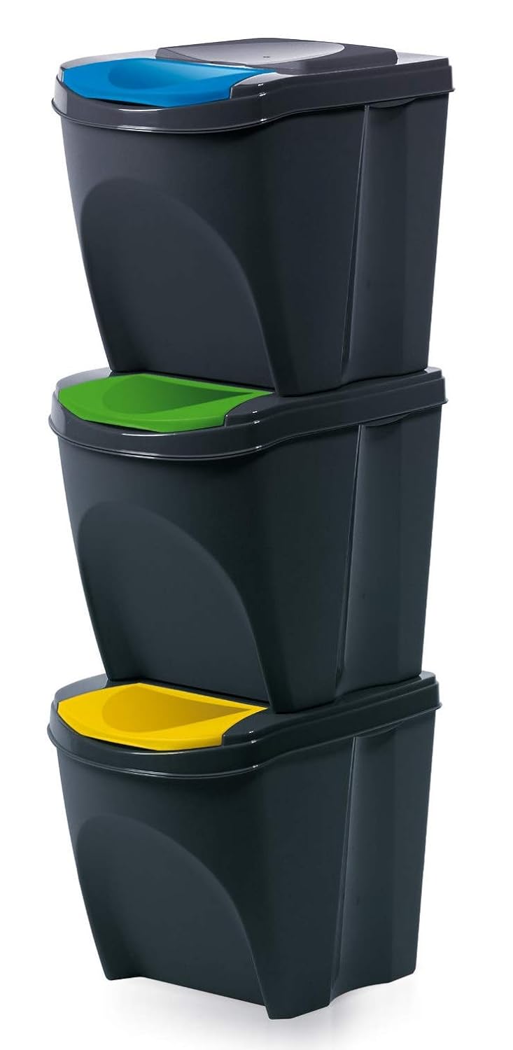 Mülltrennsystem Abfalleimer-Set, 3 x 25L Anthrazit