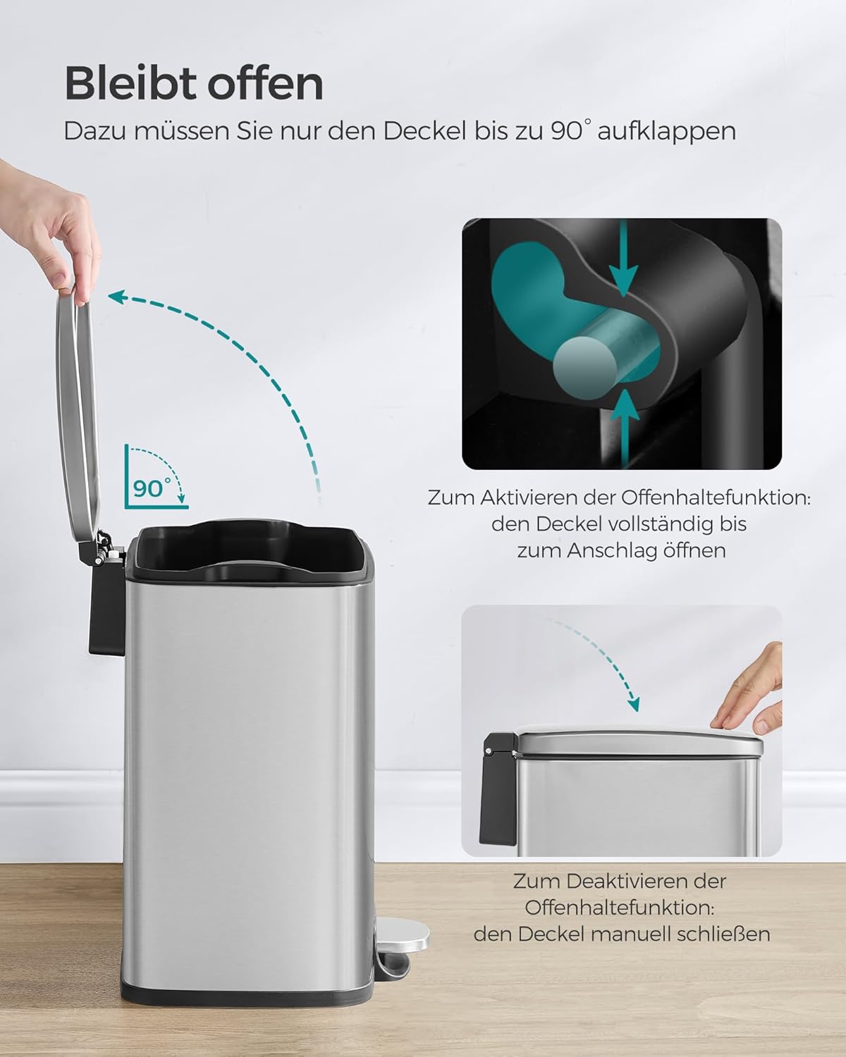 Tretmülleimer mit Softclose und Inneneimer, LTB543E01, Treteimer aus Stahl 20L silbern