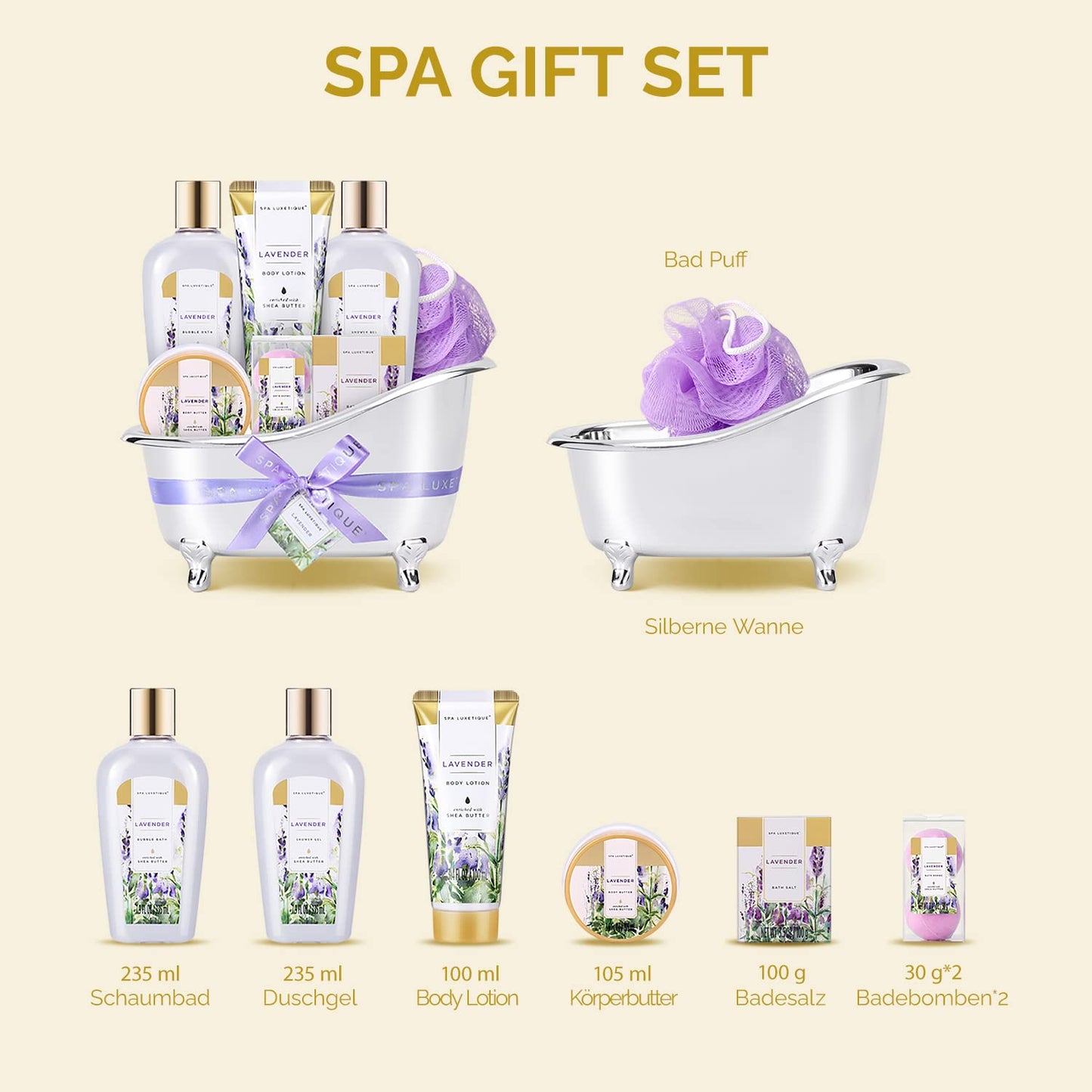 8-teiliges Bade Geschenkset Lavendelduft, Lavendel