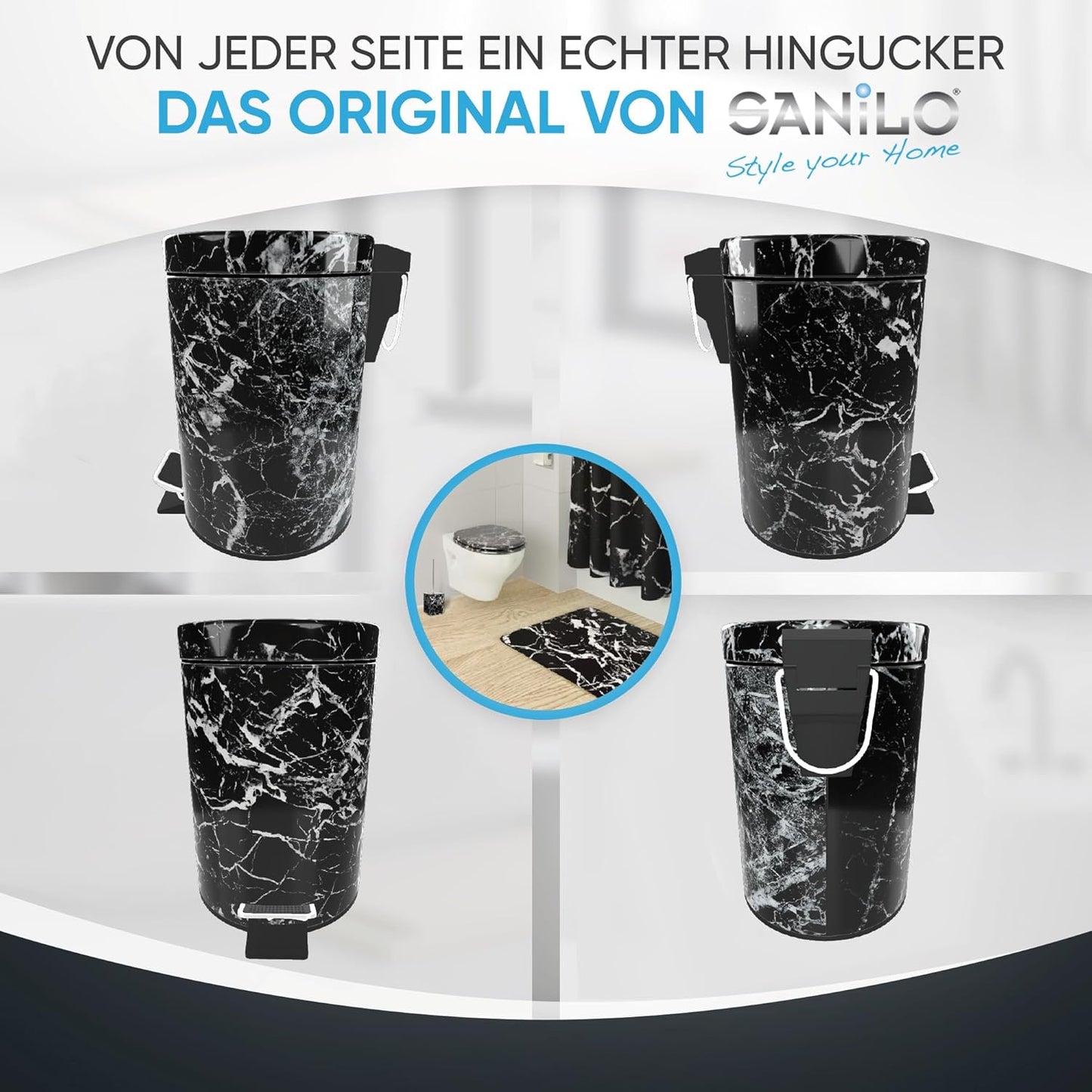 Kosmetikeimer mit Absenkautomatik, Marmor Schwarz