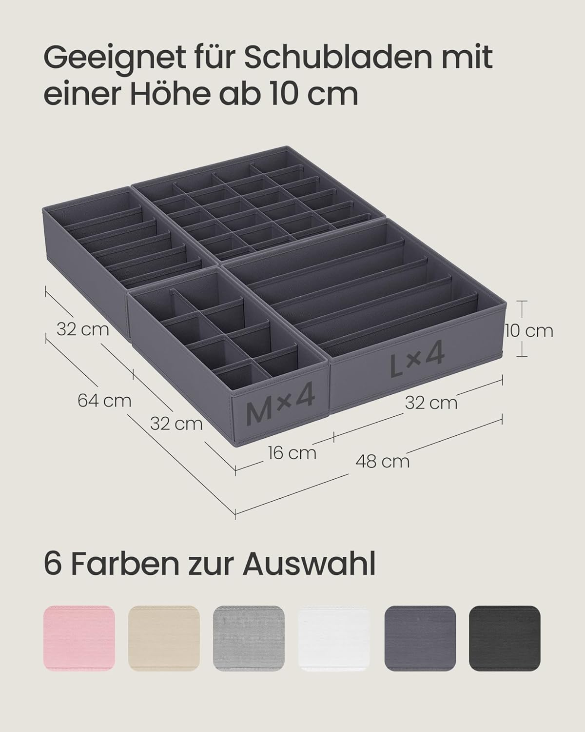 8-teiliges Unterwäsche-Organizer Set Justin, Grau