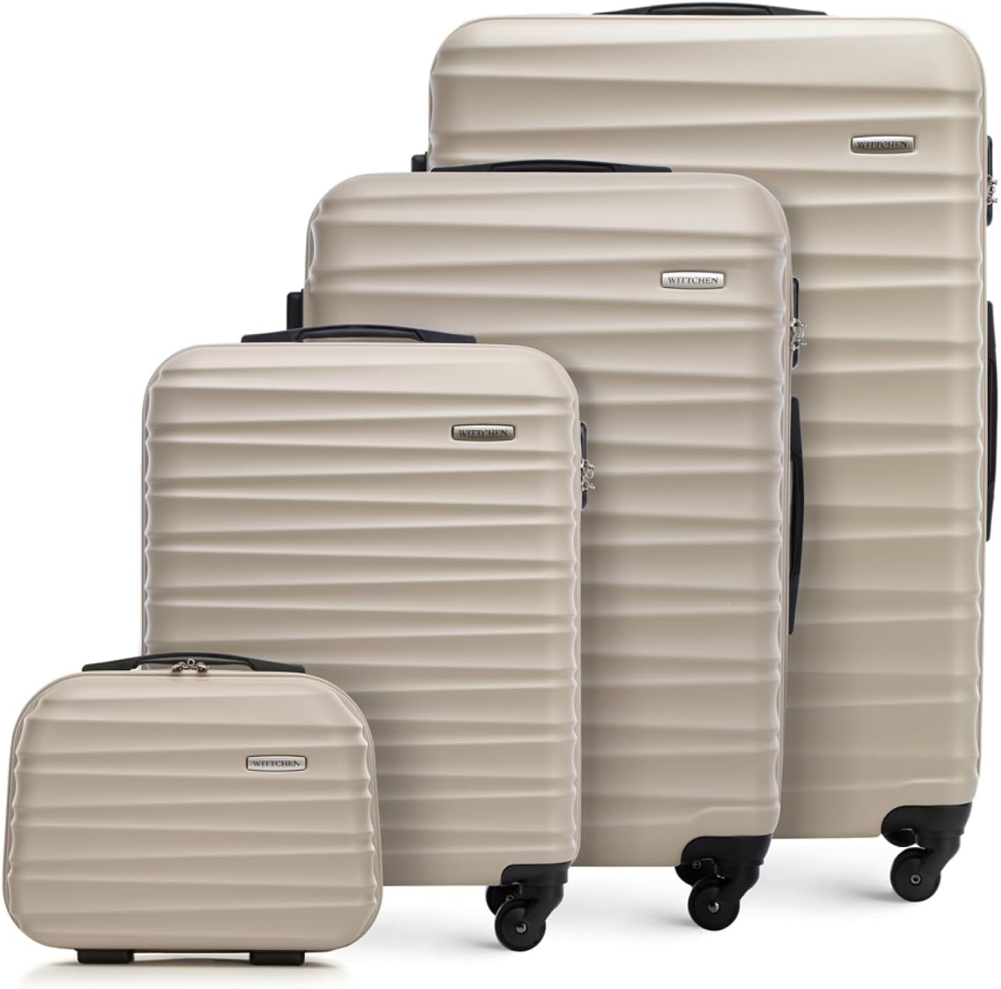 4-teiliges Reisekoffer-Set, Hartschalen-Trolleys, Beige Koffer-Set 4tlg.