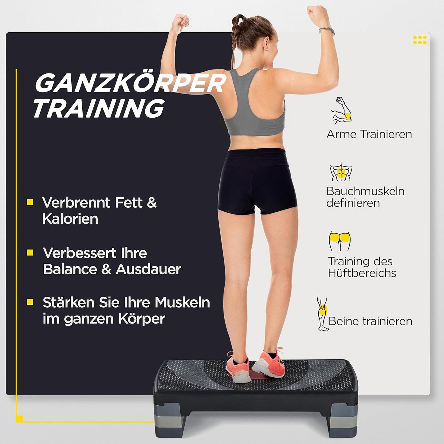 Steppbrett Fitness Aerobic Stepper, Höhenverstellbar, Grau