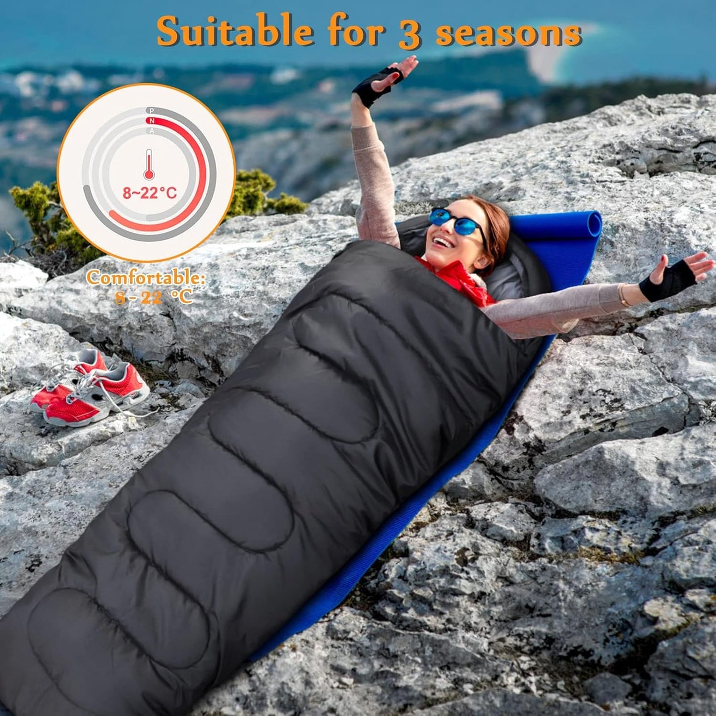 Wasserdichter Outdoor-Schlafsack, Schwarz L
