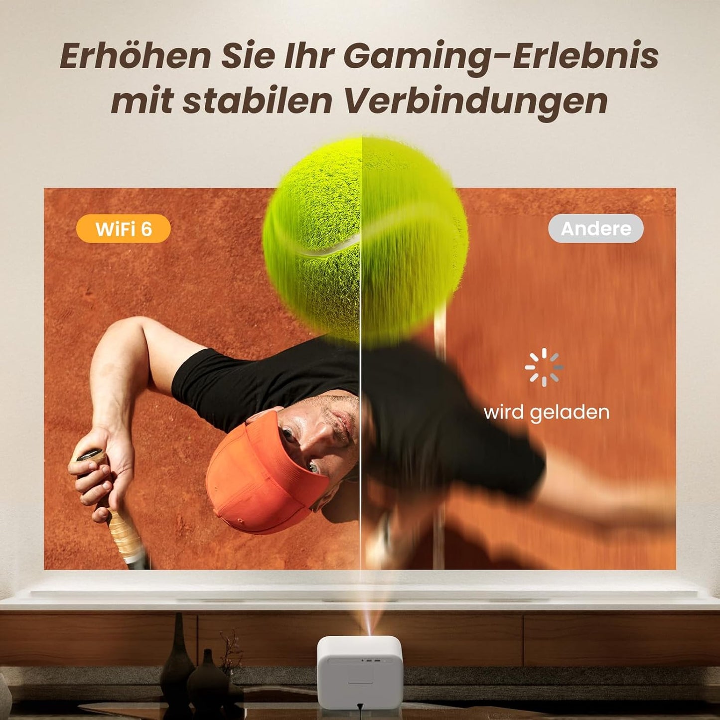 LED Projektor mit Autofokus und WiFi 6, Butterweiss