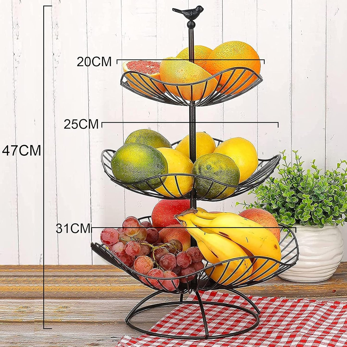 3-stöckige Obst-Etagere, Lotusblatttyp Matt-schwarz