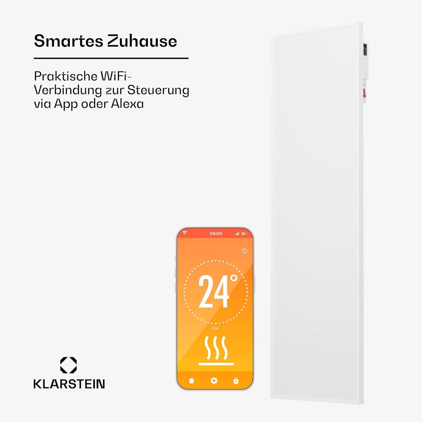 Infrarotheizung mit Thermostat und App-Steuerung, 37 x 111 cm / 320 W / Weiss