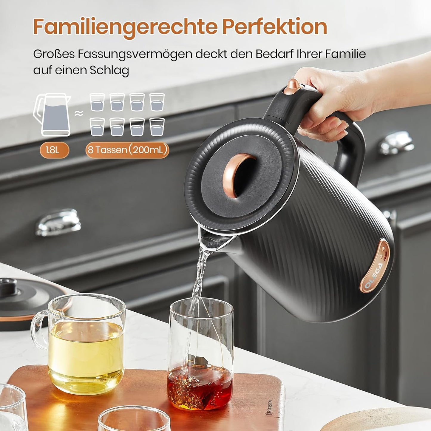 Wasserkocher 1,8L 1800W, Schwarz
