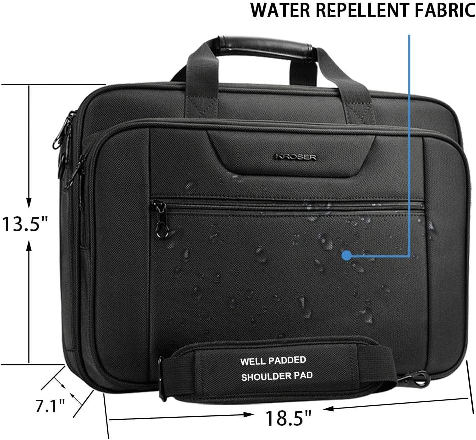 Laptop-Schultertasche XXL (erweiterbar, wasserabweisend), Schwarz-18''