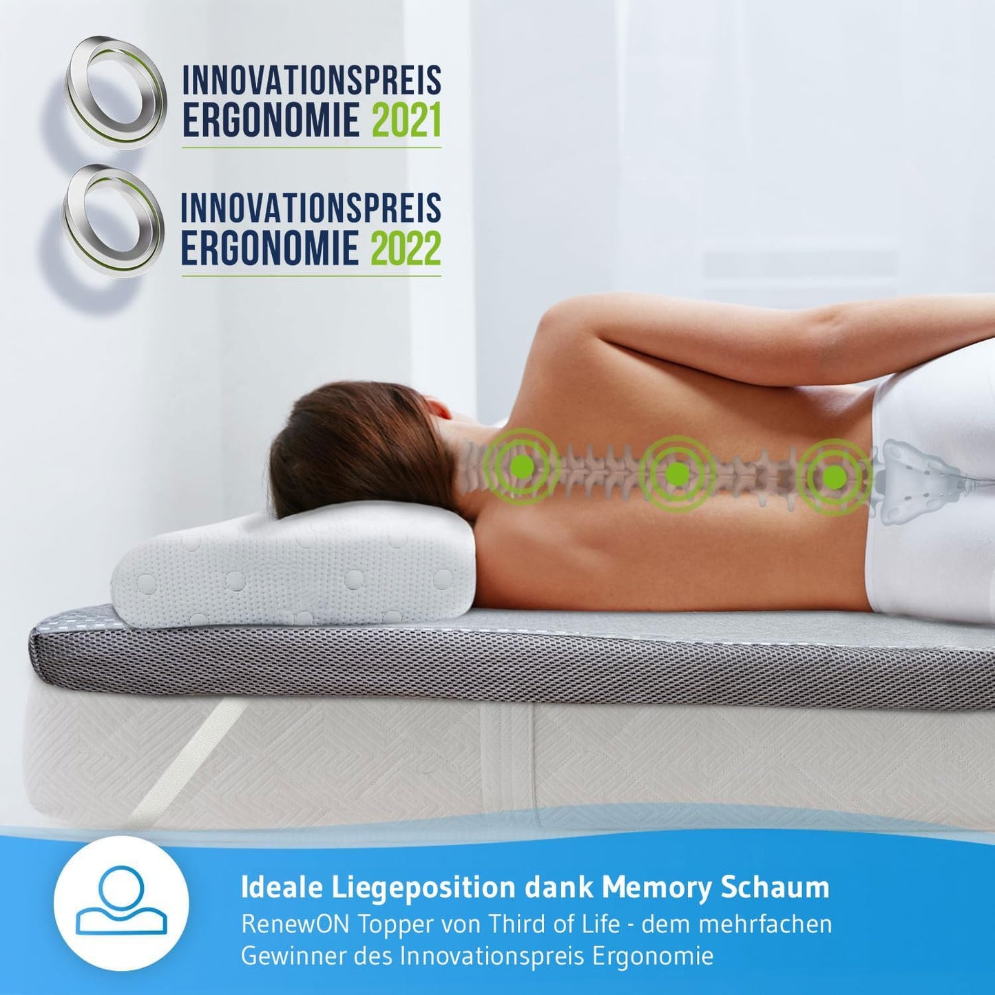Ergonomischer Memory-Schaum-Topper (160x200 cm), 160 x 200 cm Renewon