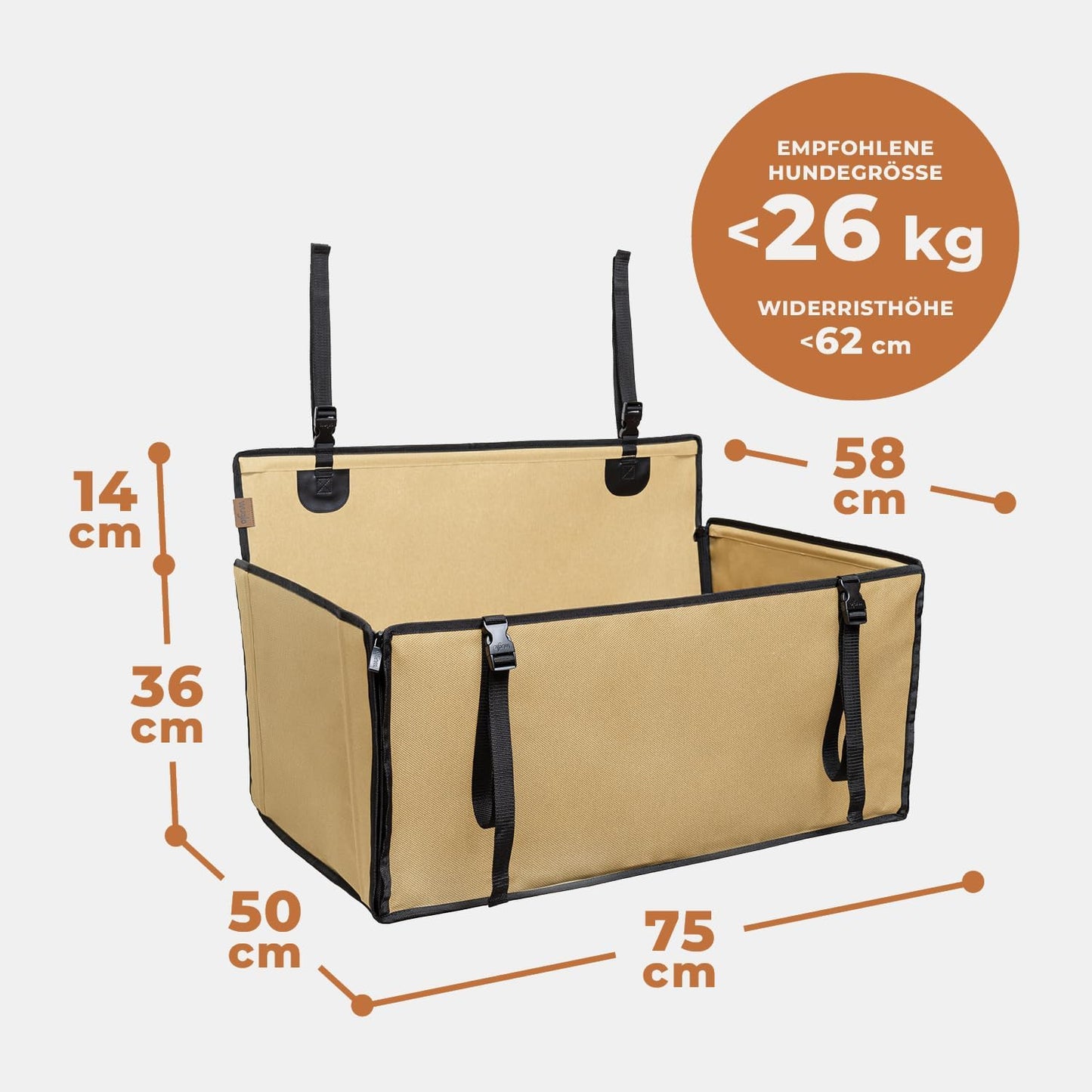 Extra Stabiler Hunde Autositz, L Beige