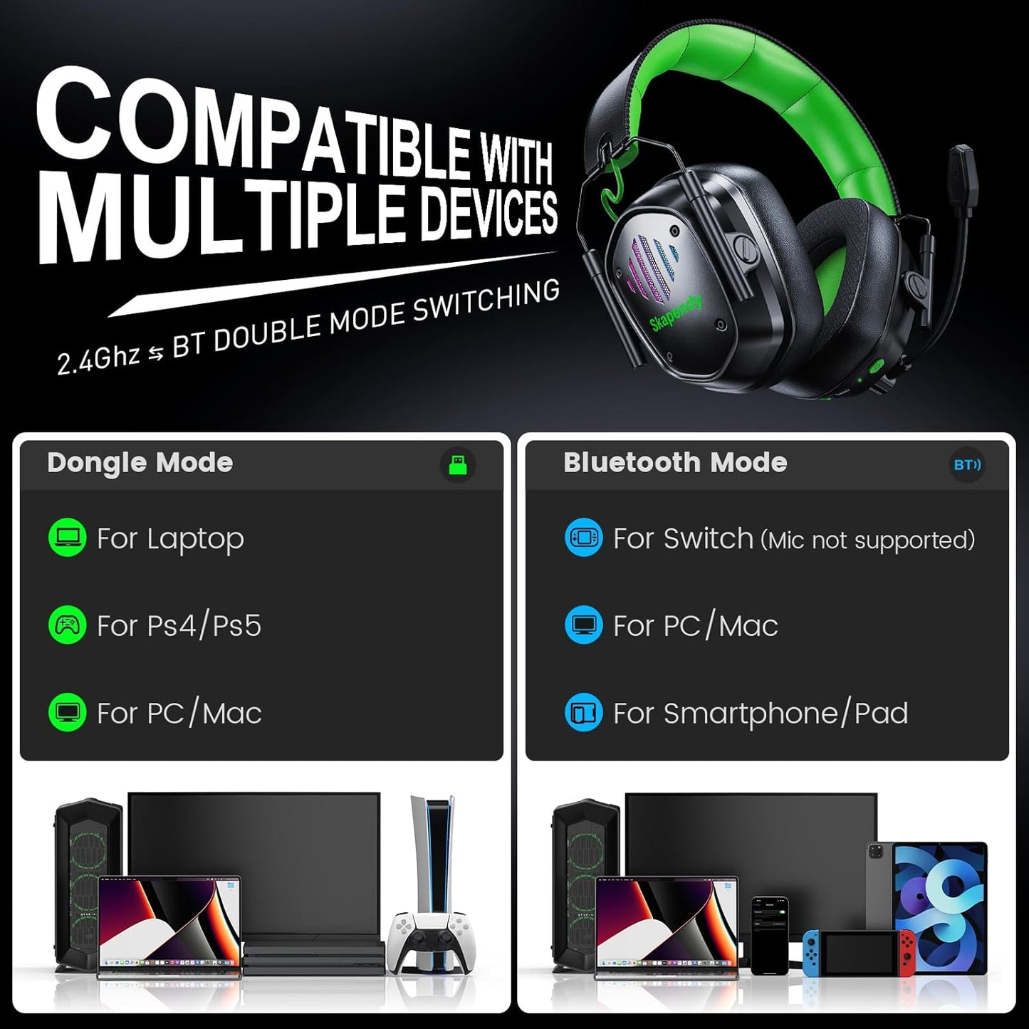 Gaming Headset mit 3D Surround Sound, Limettengrün