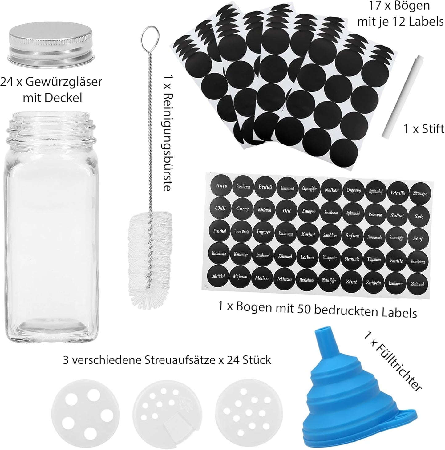 24er Gewürzgläser Set, 24