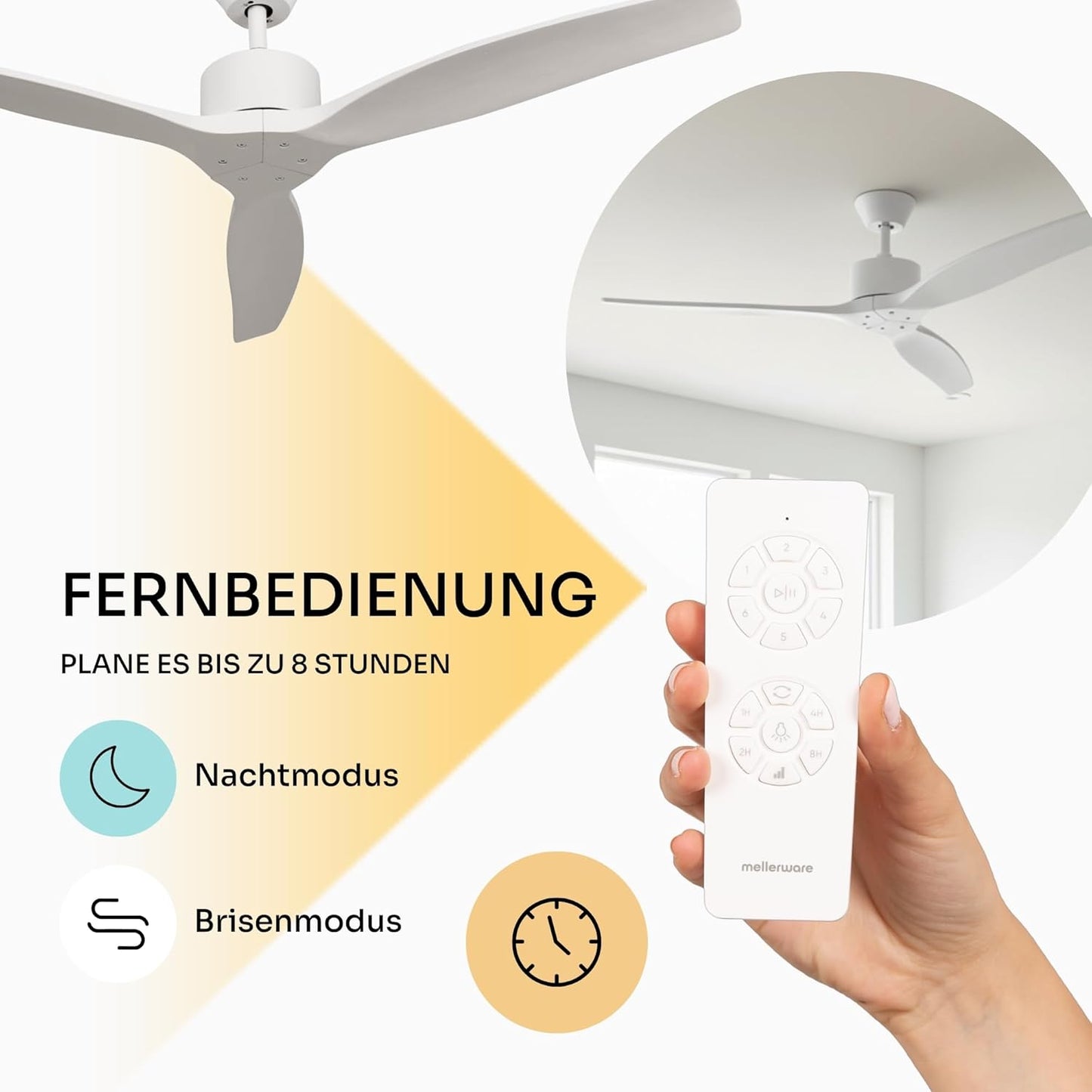 Deckenventilator mit Fernbedienung, Ohne Licht Weiss