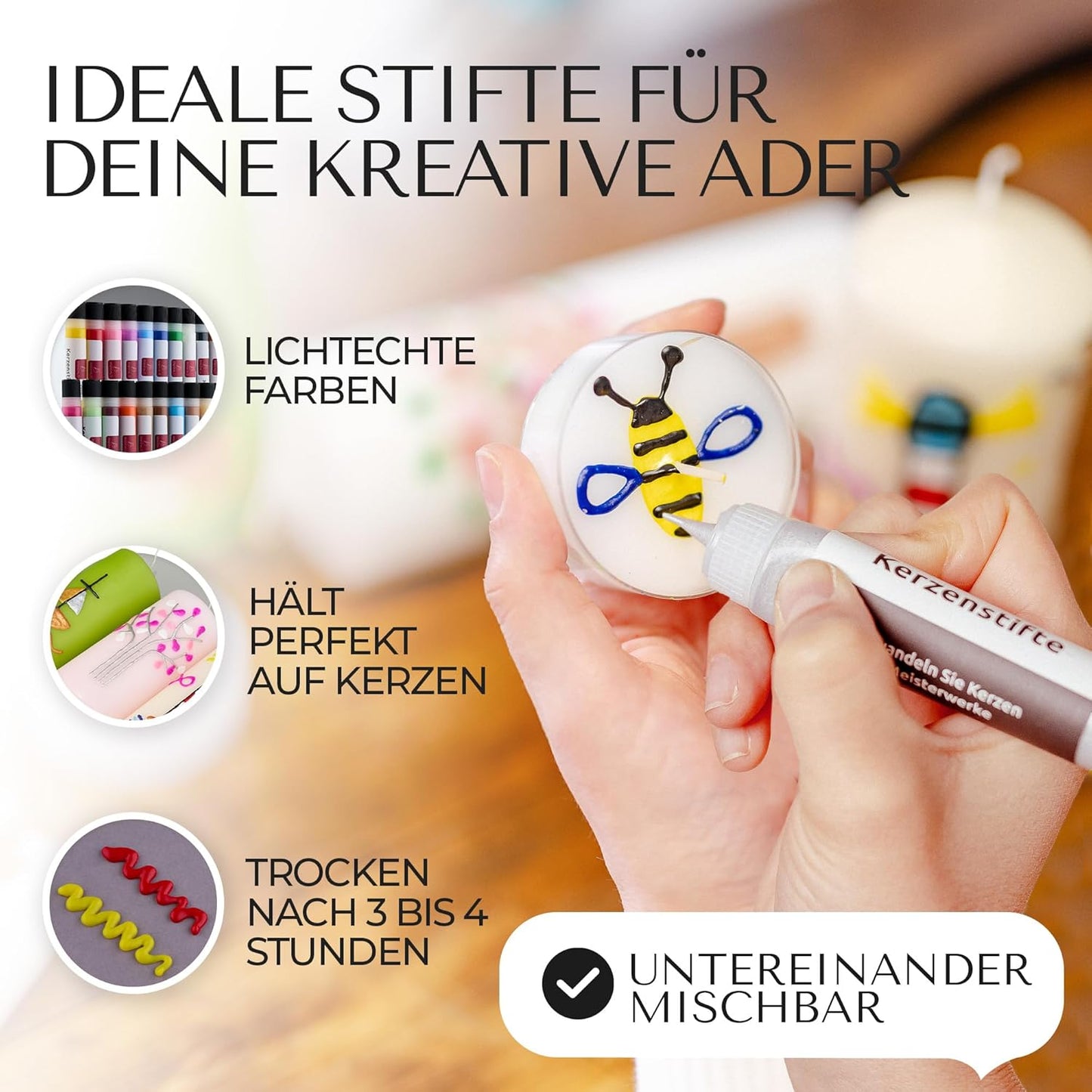 24er- Set Kerzenstifte für Kerzendekoration, 24 leuchtende Farben á 30ml