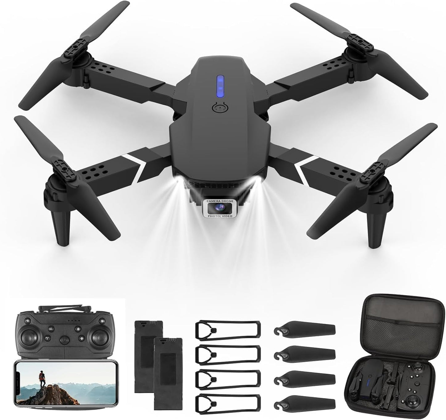 Faltbare 4K-Drohne mit Kamera und FPV-Funktion, Schwarz