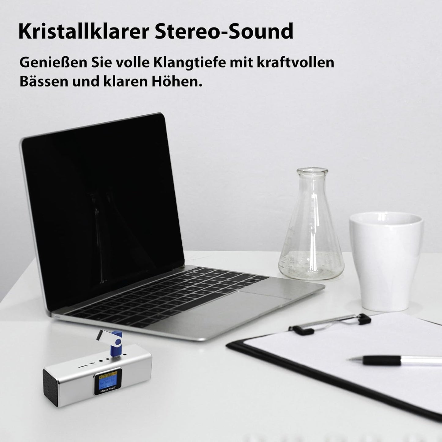 Mobiler Stereo Lautsprecher mit LCD Display, Silber mit Display Single