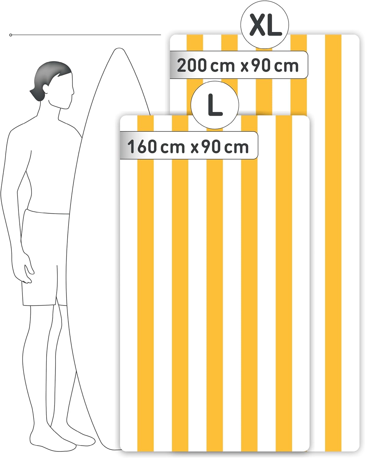 Strandtuch XXL aus Mikrofaser, schnelltrocknend, 200cm x 90cm 04 Zitronengelb - Weiss