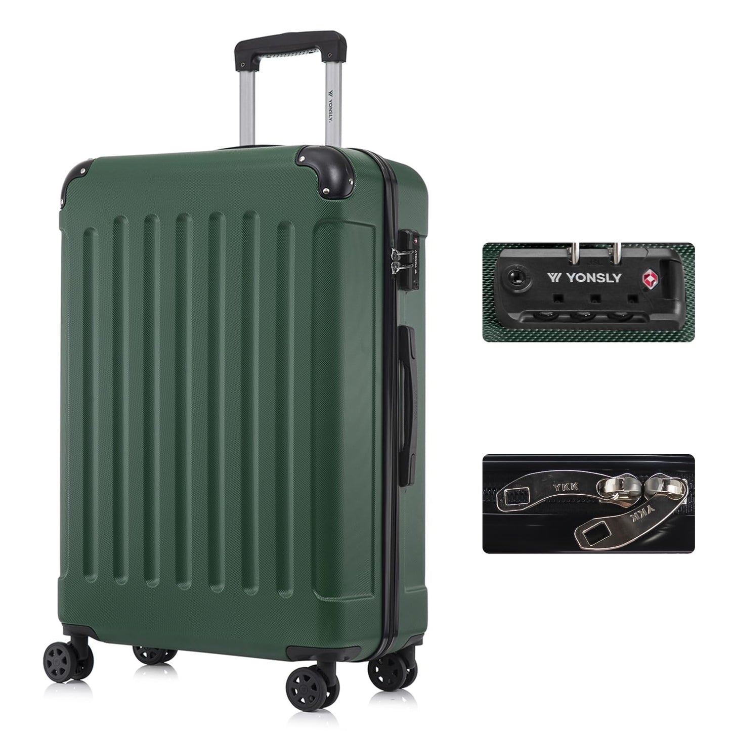 Hartschalen-Reisekoffer mit TSA-Schloss und YKK-Reissverschluss, XL (76cm-98L) YS2-Premium Dunkelgrün