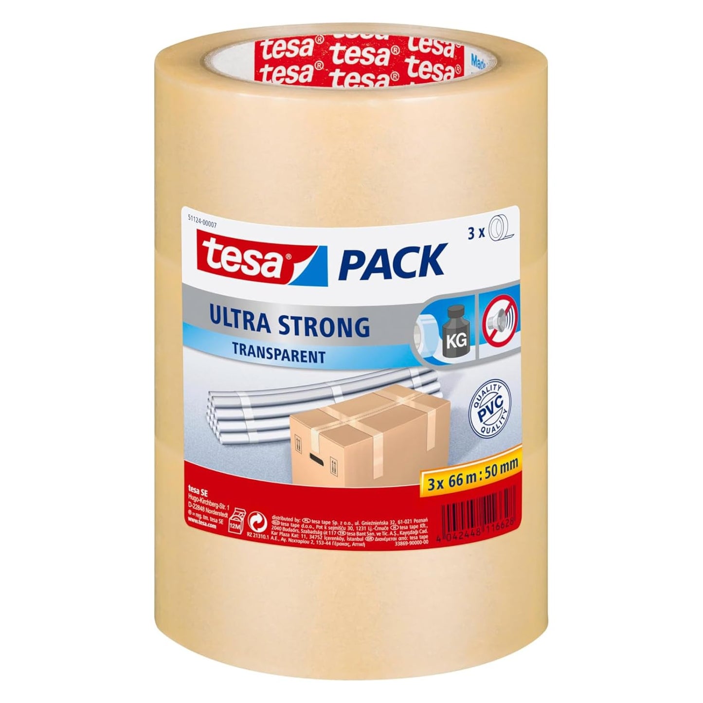 3-teiliges Klebeband-Set, Transparent 66 m x 50 mm | 3 Stück 3 Rolls