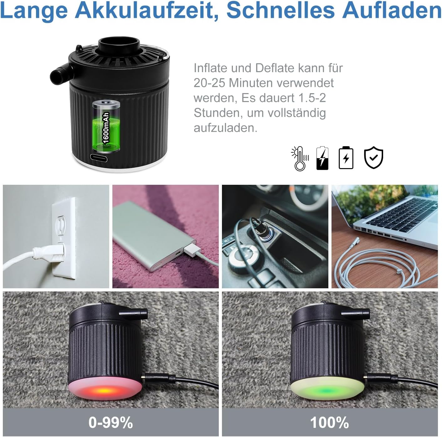 Tragbare elektrische Luftpumpe, Schwarz