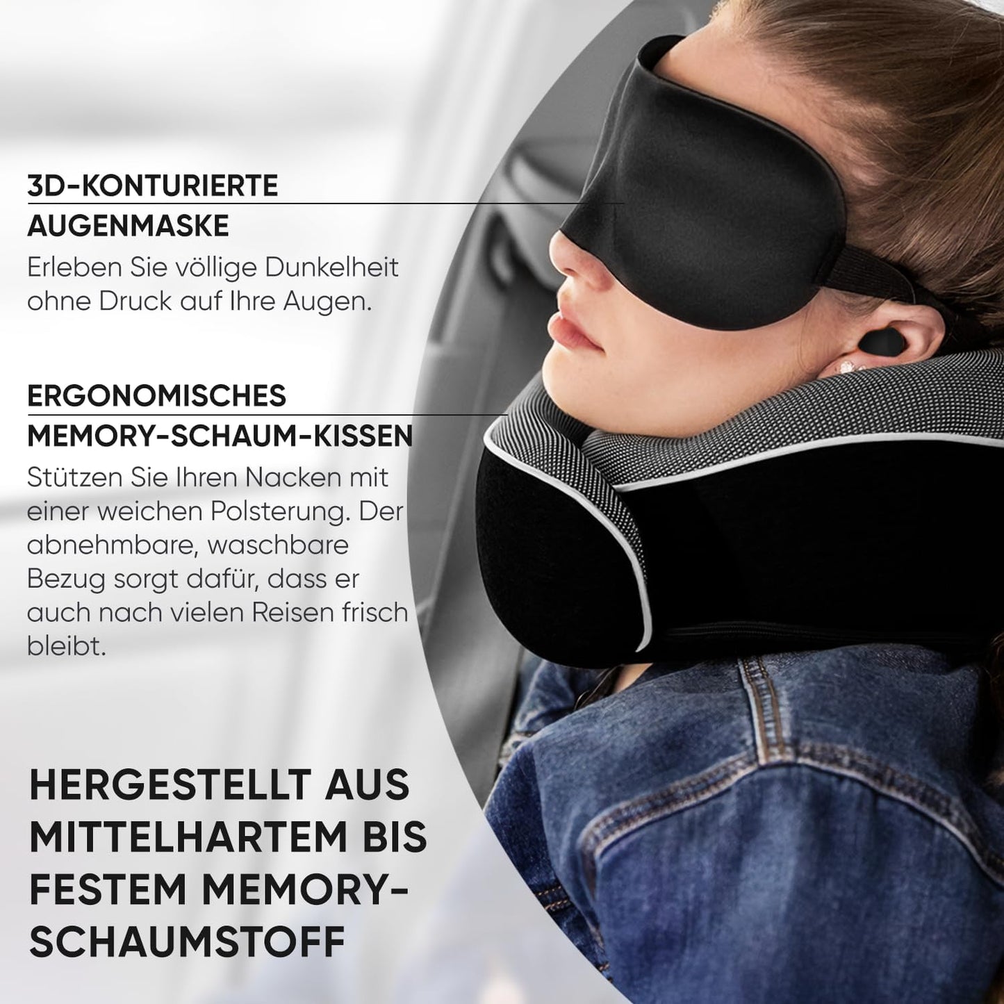 Nackenkissen und Schlafmaske, Schwarz