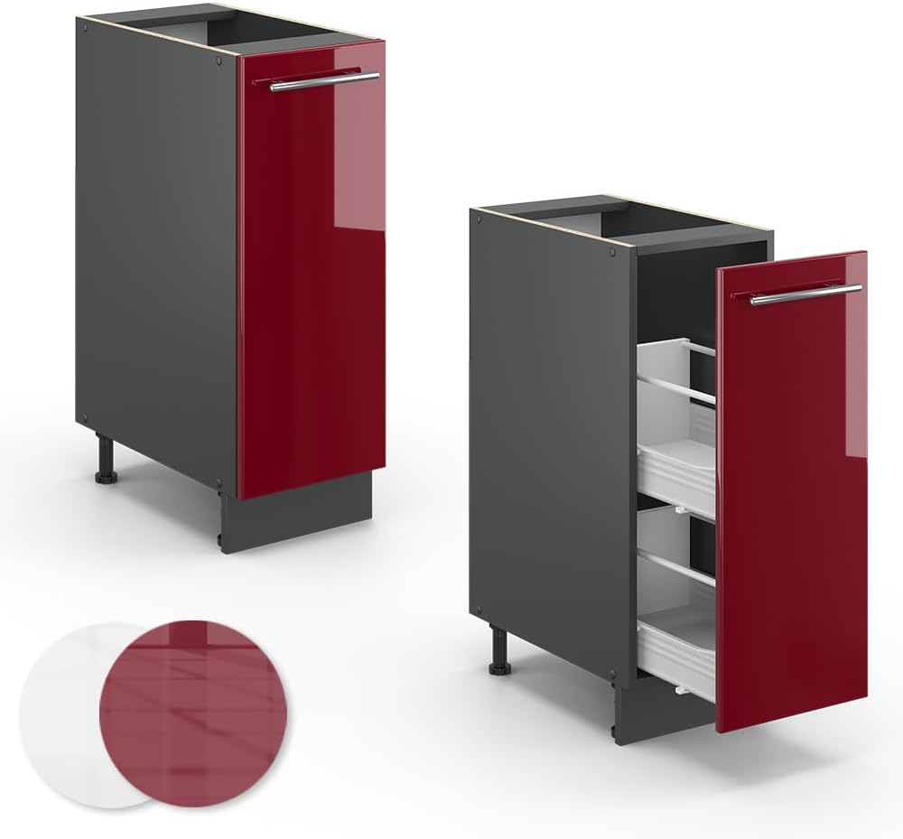 Küchenunterschrank/Apothekerschrank Fame-Line, 30 cm, Bordeaux Hochglanz Apothekerunterschrank 30 cm