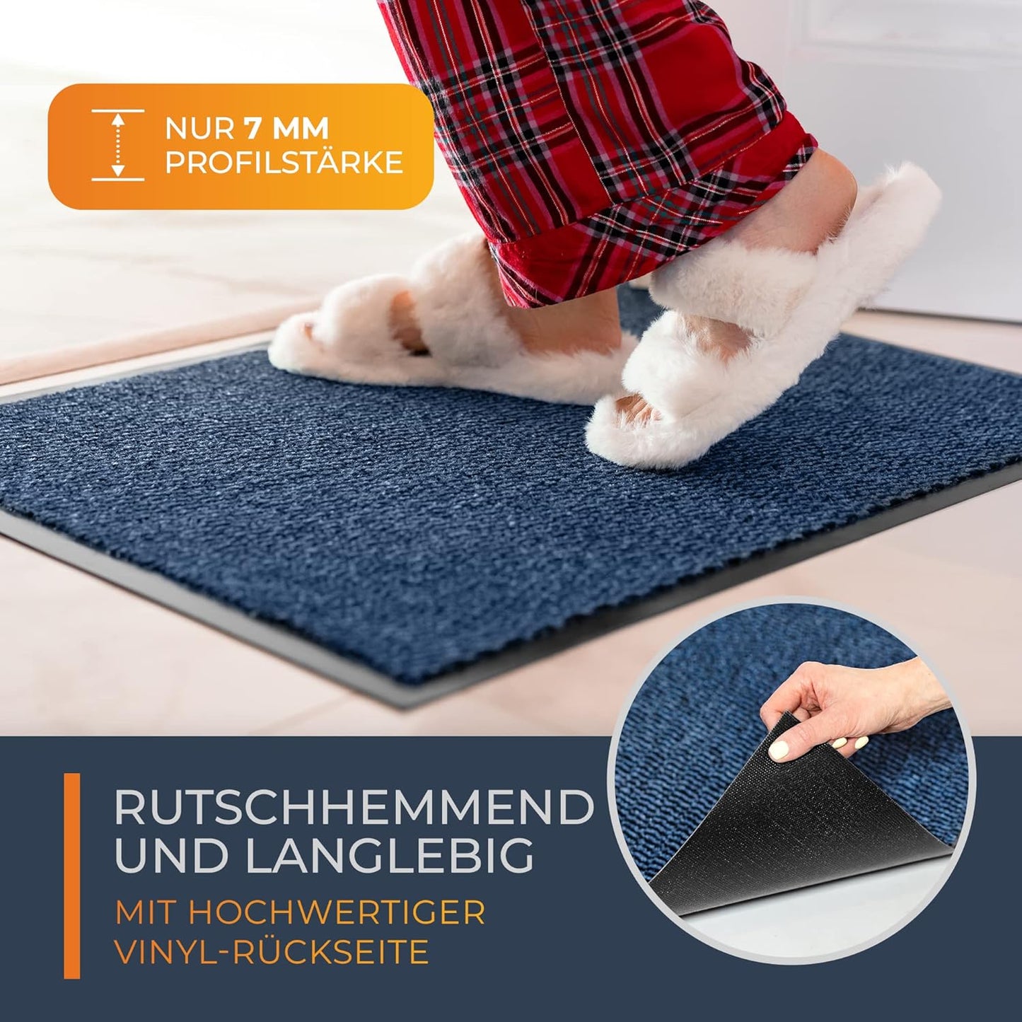 Schmutzfangmatte wasserdicht & waschbar, 60 x 90 cm, Blau, 90 x 60 cm (Rechteckig)