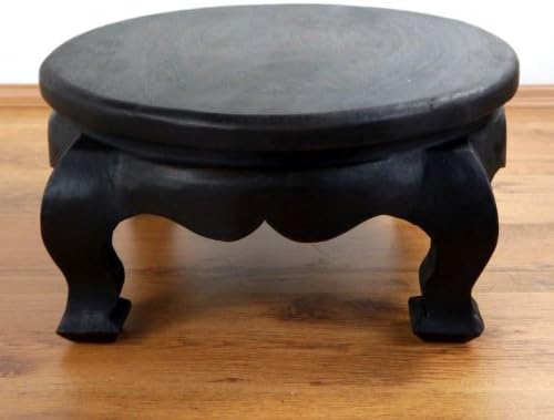 Handgeschnitzter Beistelltisch, Schwarz 50cm