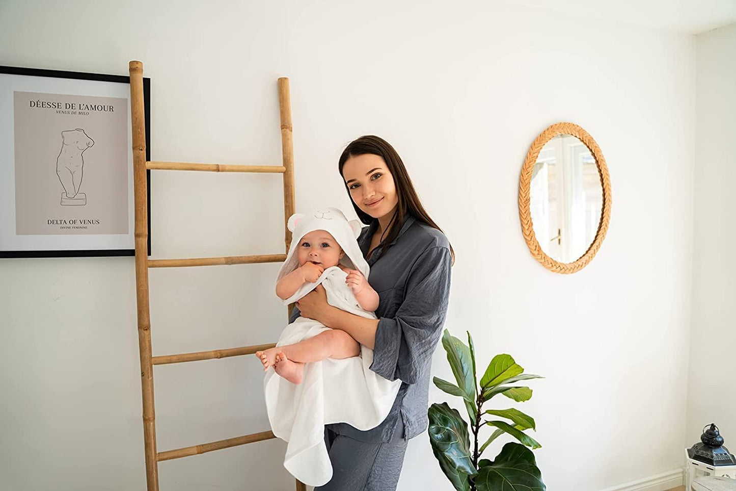 Baby-Kapuzenhandtuch-Set rosa Bär mit Kapuze und Waschlappen, Rosa Bär