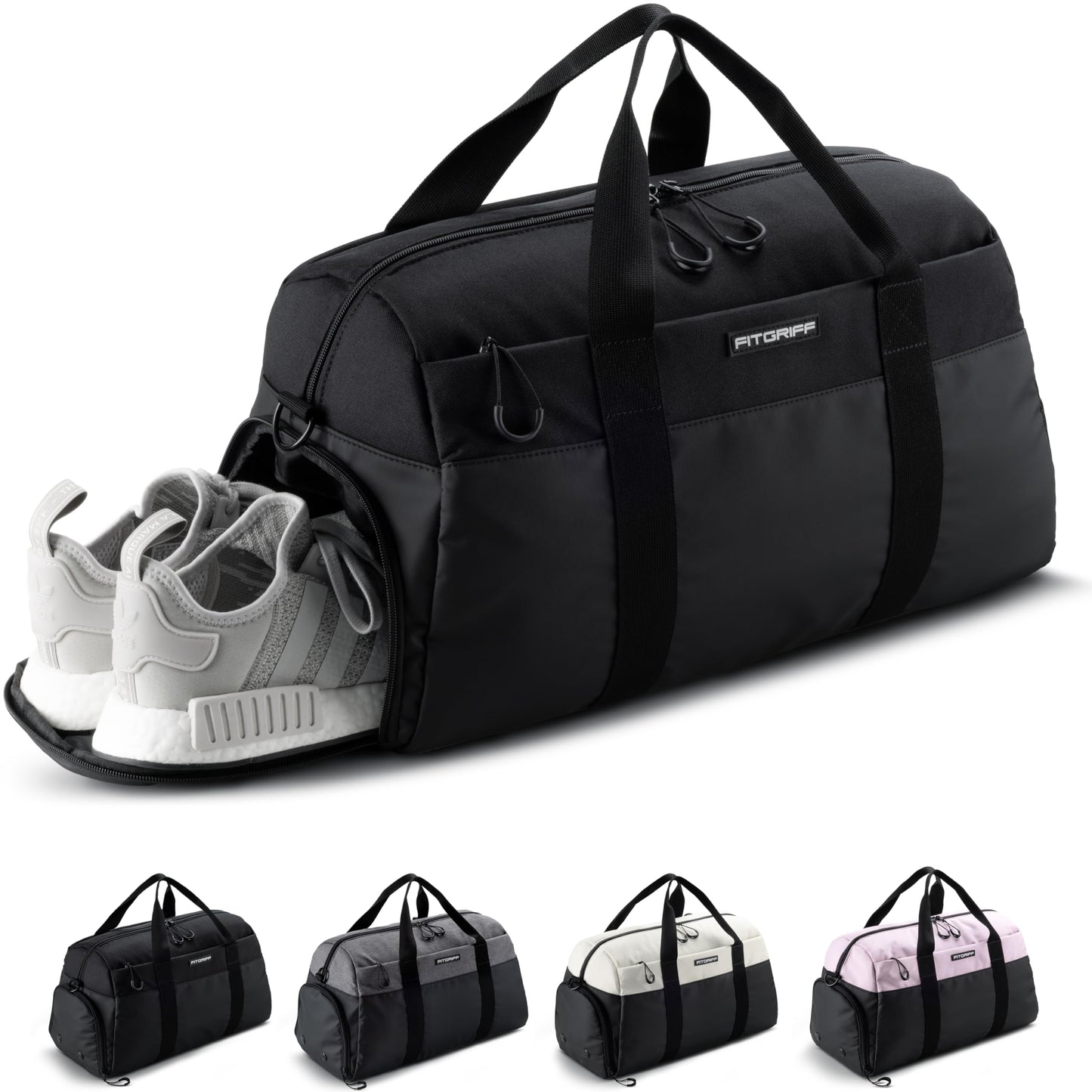 Sport- und Reisetasche mit Schuh- & Nassfach, Full Black 56 x 30 x 32 cm (Medium)