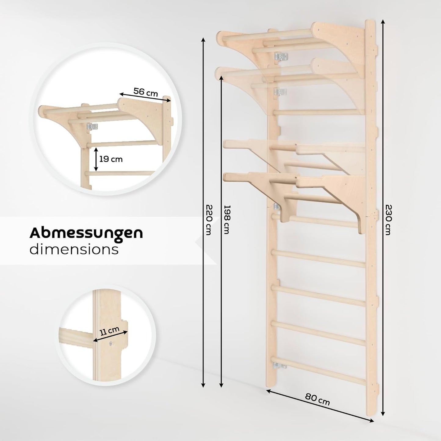 Sprossenwand mit Klimmzugstange, With DIP