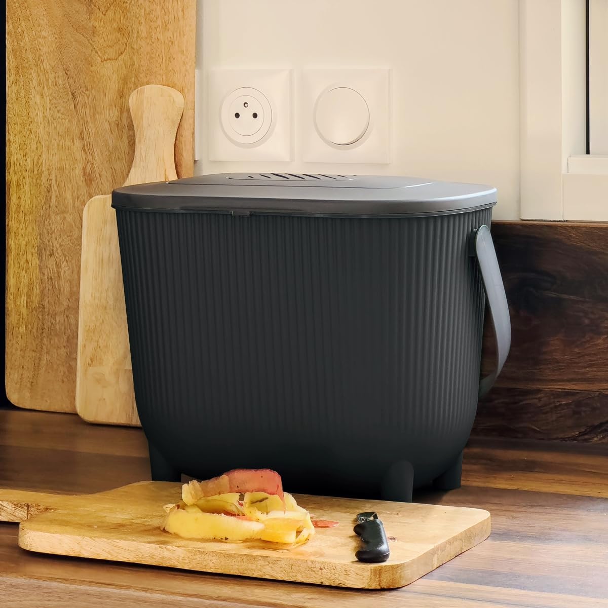 Komposteimer 10L mit Aktivkohlefilter, Schwarz/Dunkelgrau