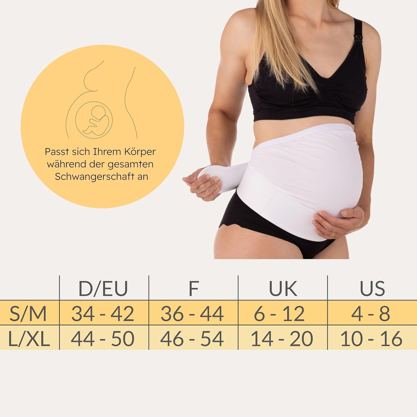 Verstellbarer Schwangerschafts-Stützgürtel, Weiß L/XL
