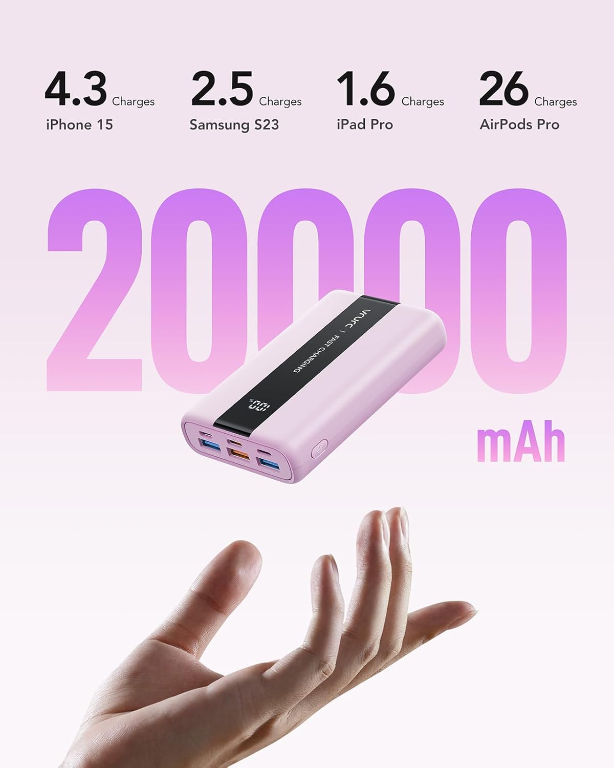 T2055 Powerbank mit Schnellladefunktion und 6 Ports, Lila