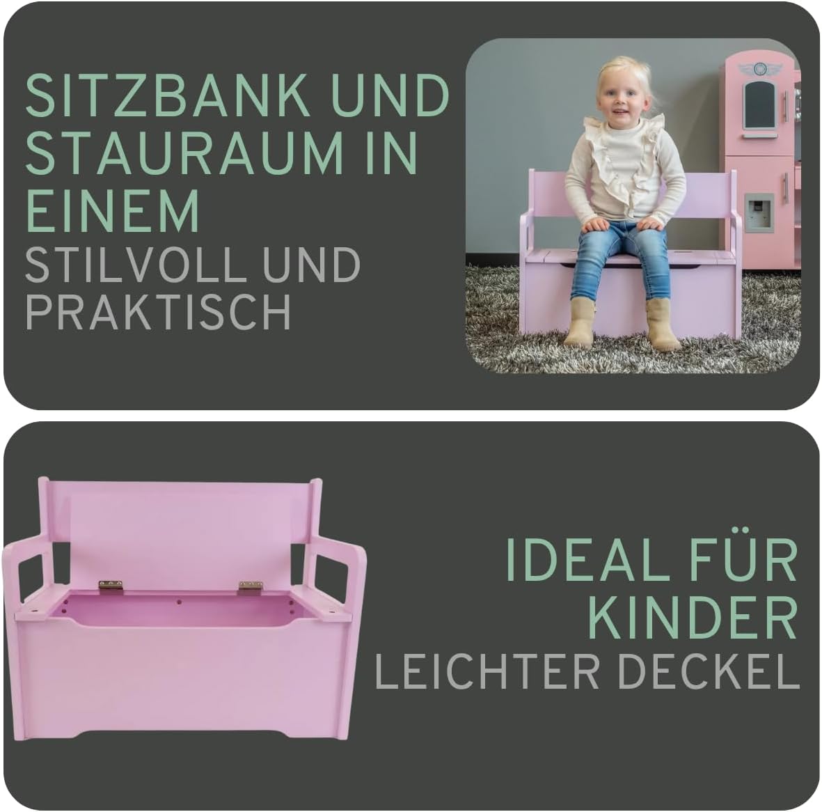 Kindersitzbank mit Aufbewahrungskiste, Rosa