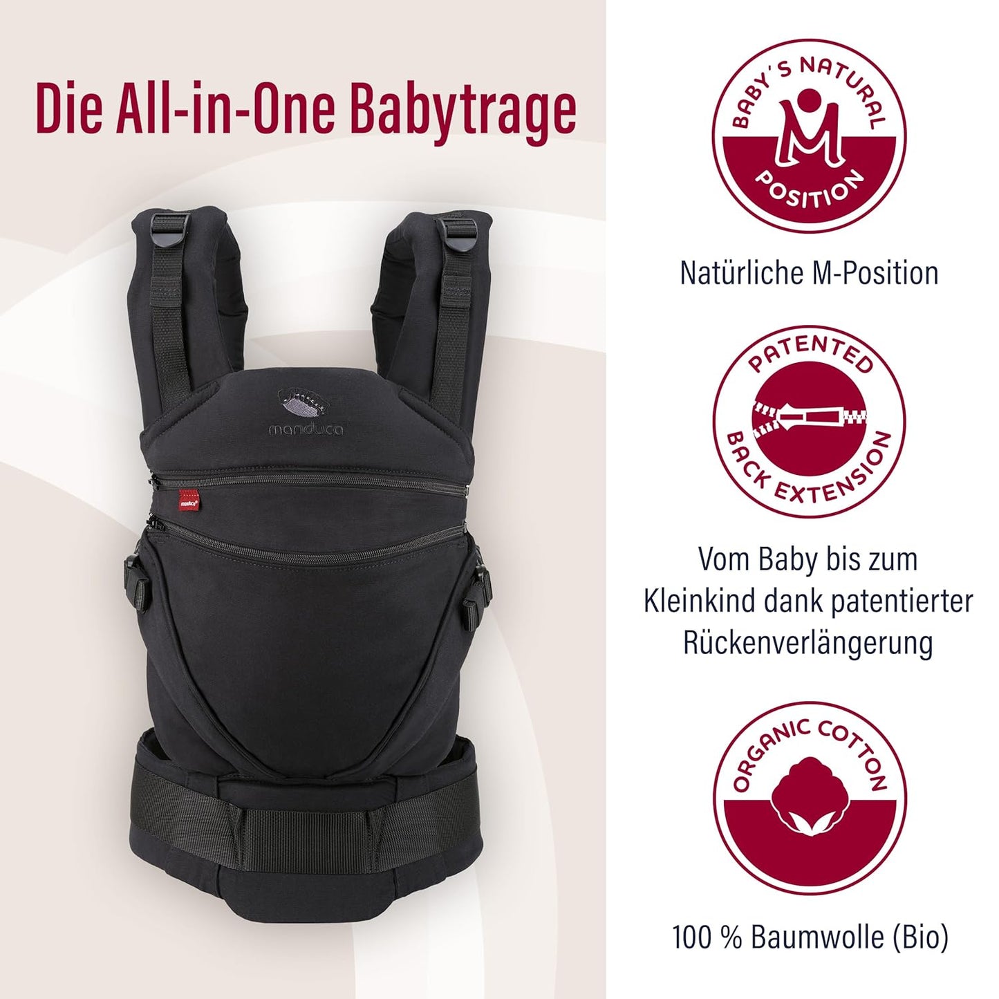 Babytrage mitwachsend für Neugeborene bis Kleinkind, Monochrome Obsidian