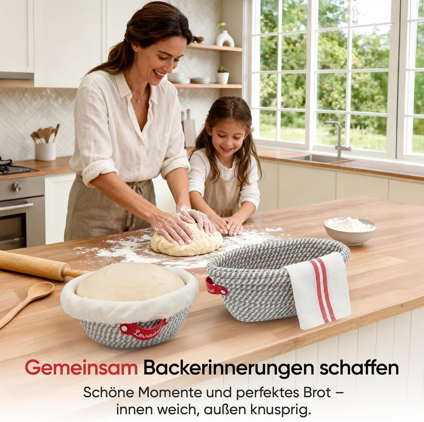 Gärkörbchen-Set, Grau/Weiss – Rund & Oval