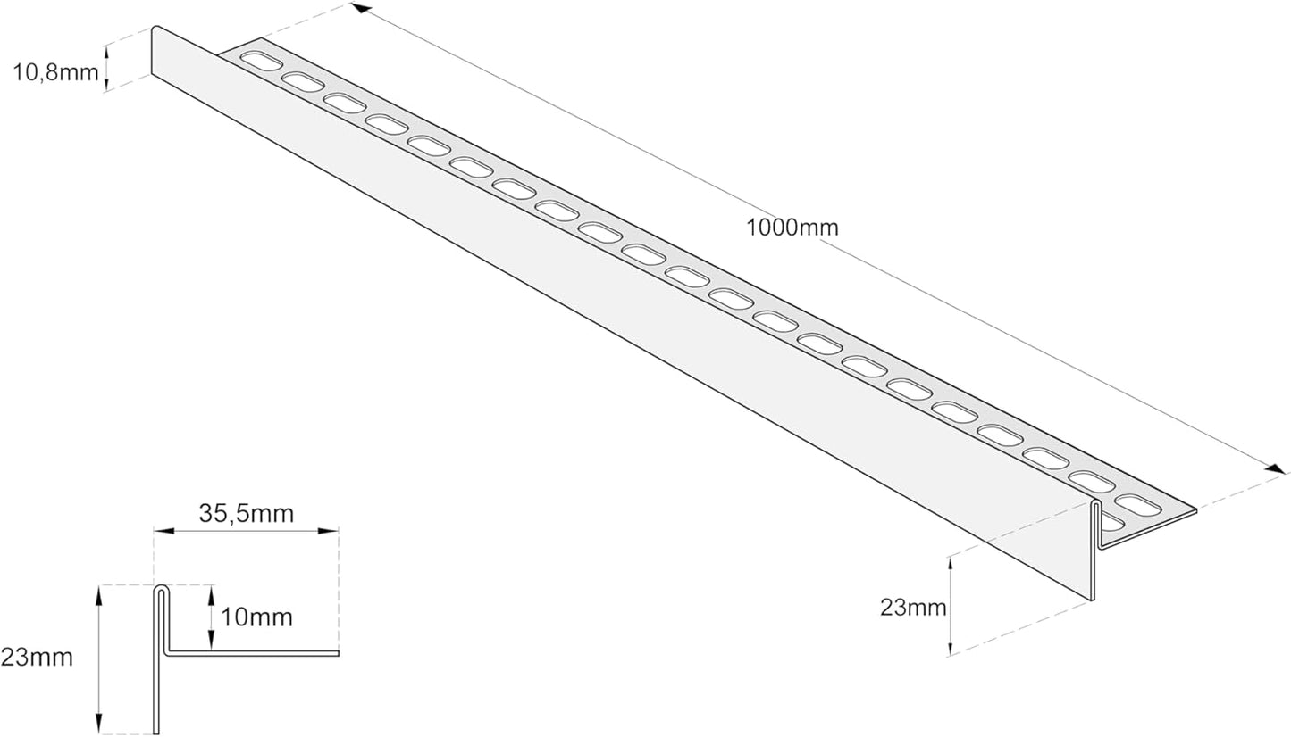 Edelstahl Gefälleprofil für begehbare Dusche, 100cm x 8/10 mm (Fliese/Kante) Links