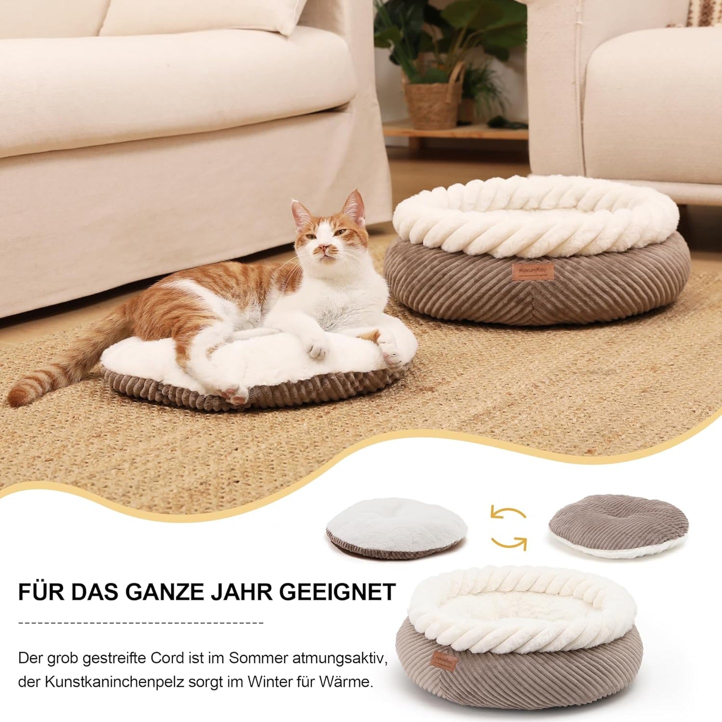 Katzenbett, L 55 x B 55 x H 21 cm Kamelfarben