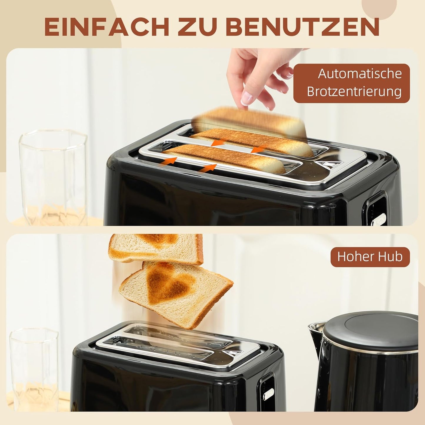 Wasserkocher & Toaster Set, Schwarz