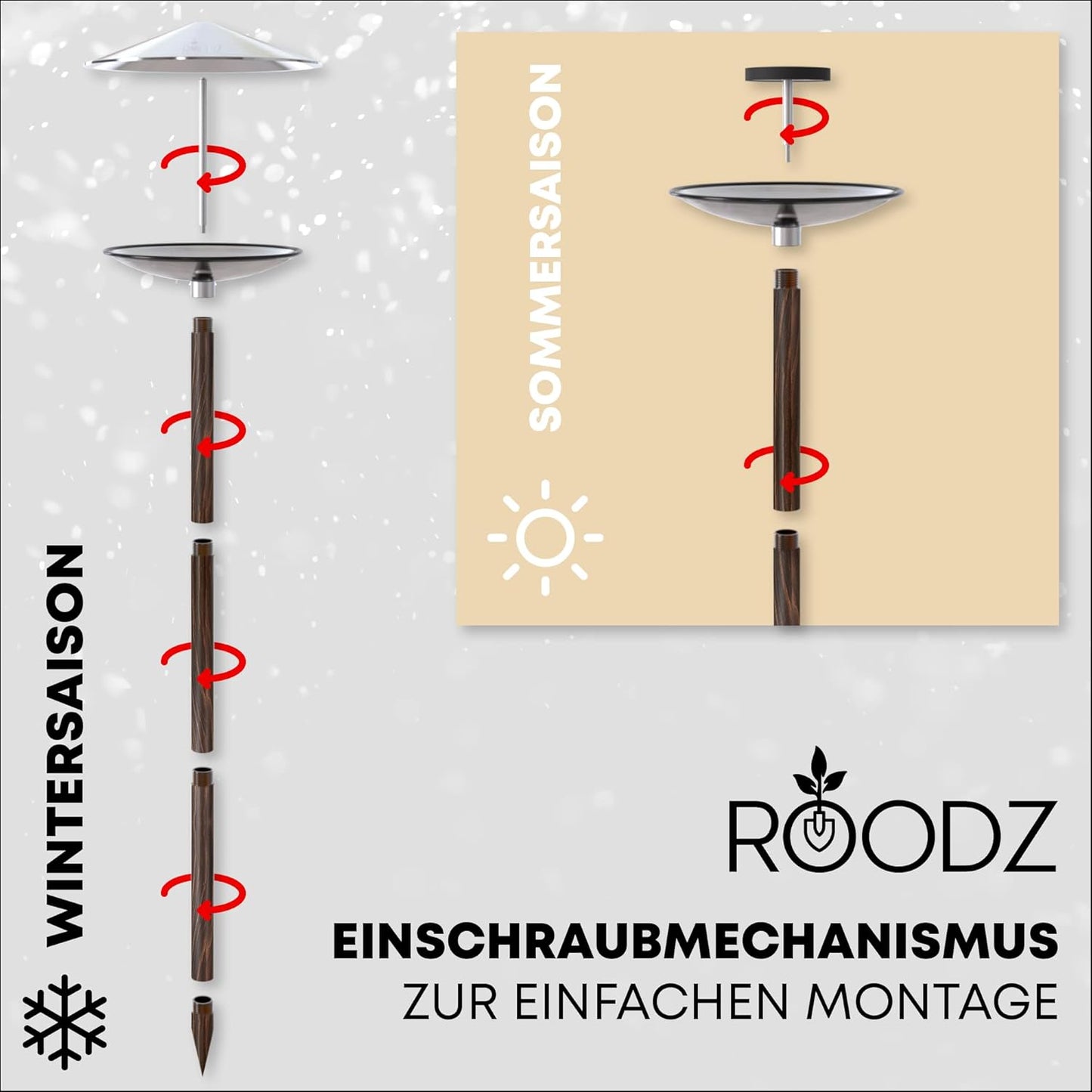 Vogelhaus mit Tränke, Silber/Holzoptik