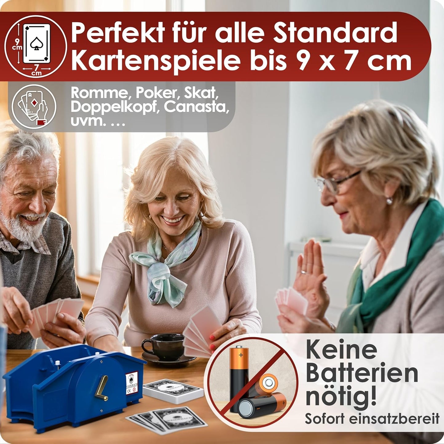 Kartenmischmaschine mit Kurbel & Kartensets, Blau