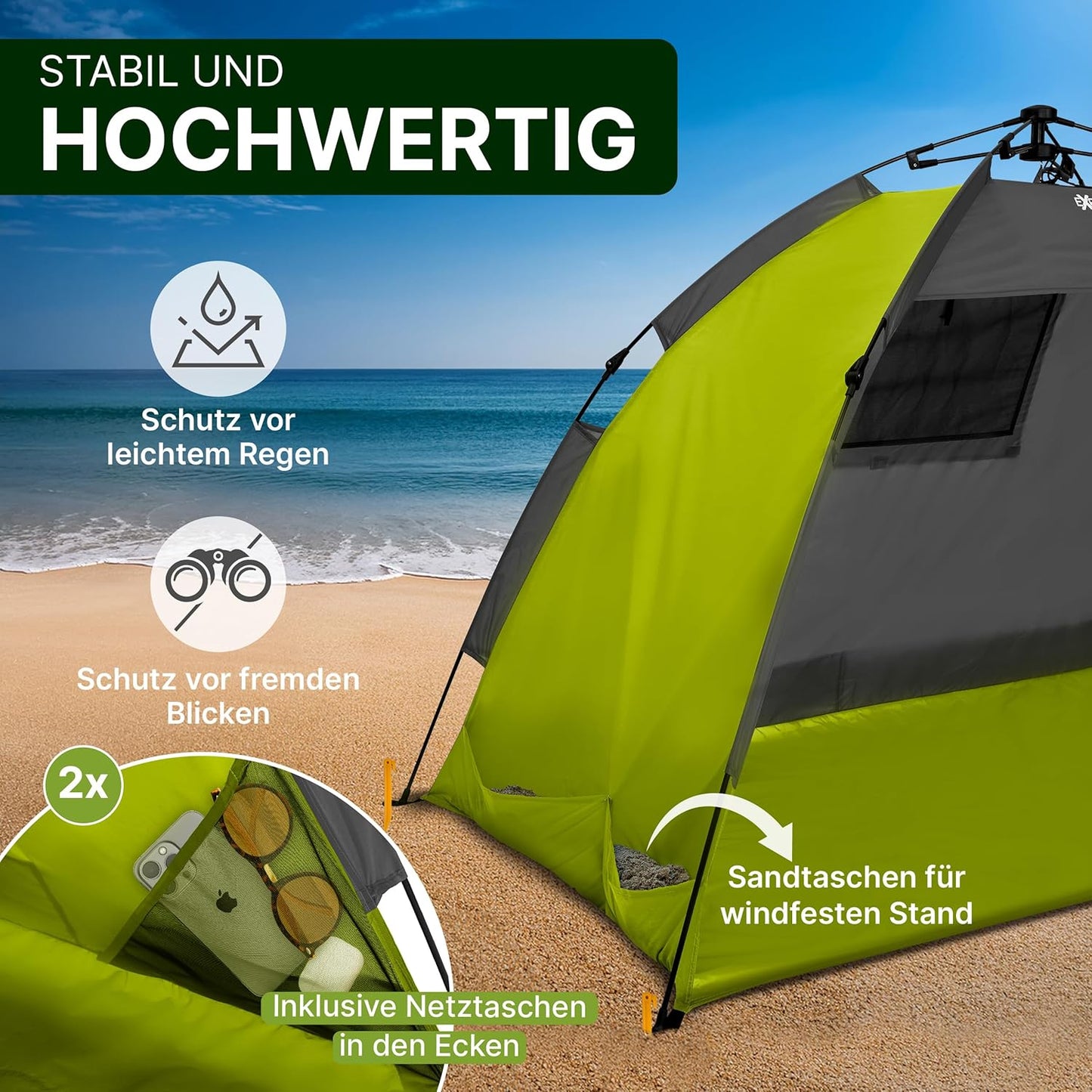 Automatik-Strandmuschel mit UV Schutz 80+, Automatik Grün