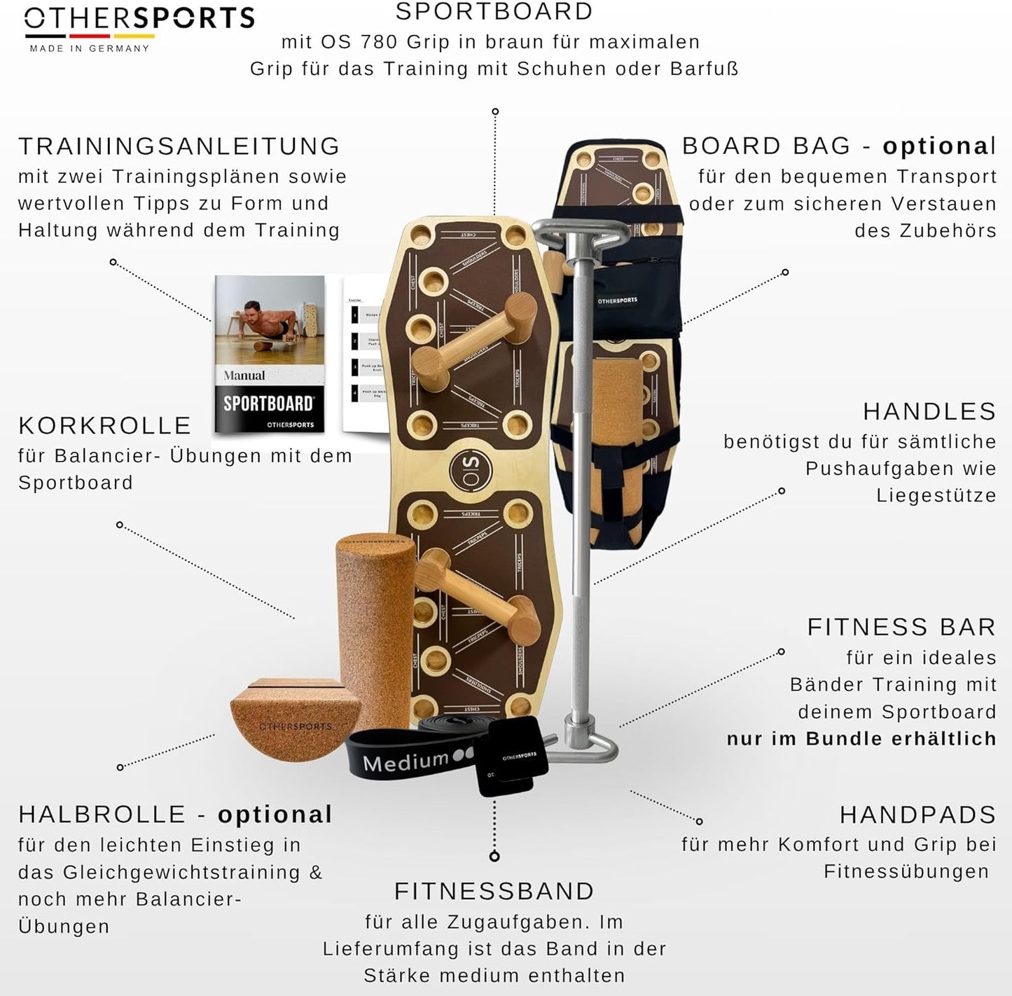 Balance Trainer Sportboard 3, Grip Braun III. Mit Fitnessstange