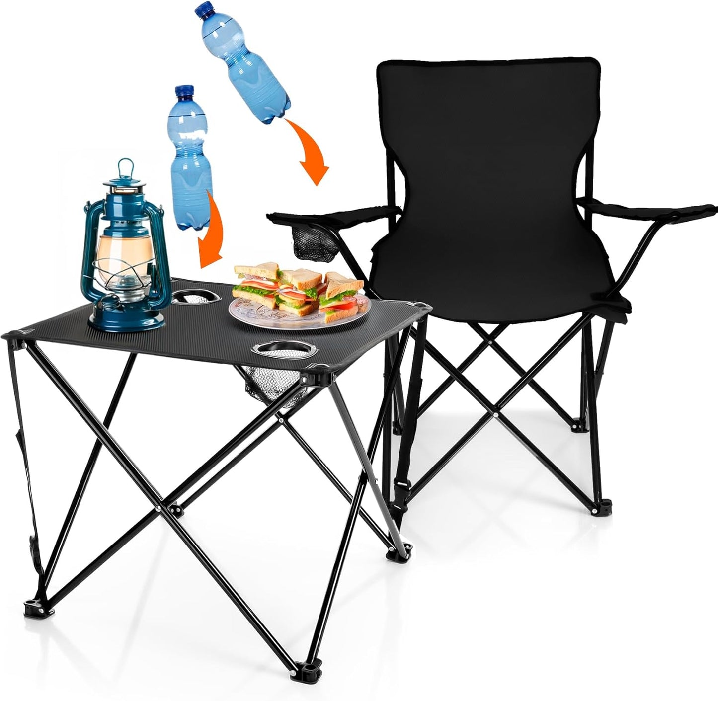Campingstuhl & Campingtisch-Set, Schwarz