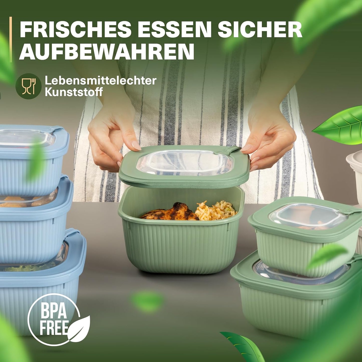 9-teiliges Frischhaltedosen-Set mit Ventildeckel, Grün 9er Set Quadratisch