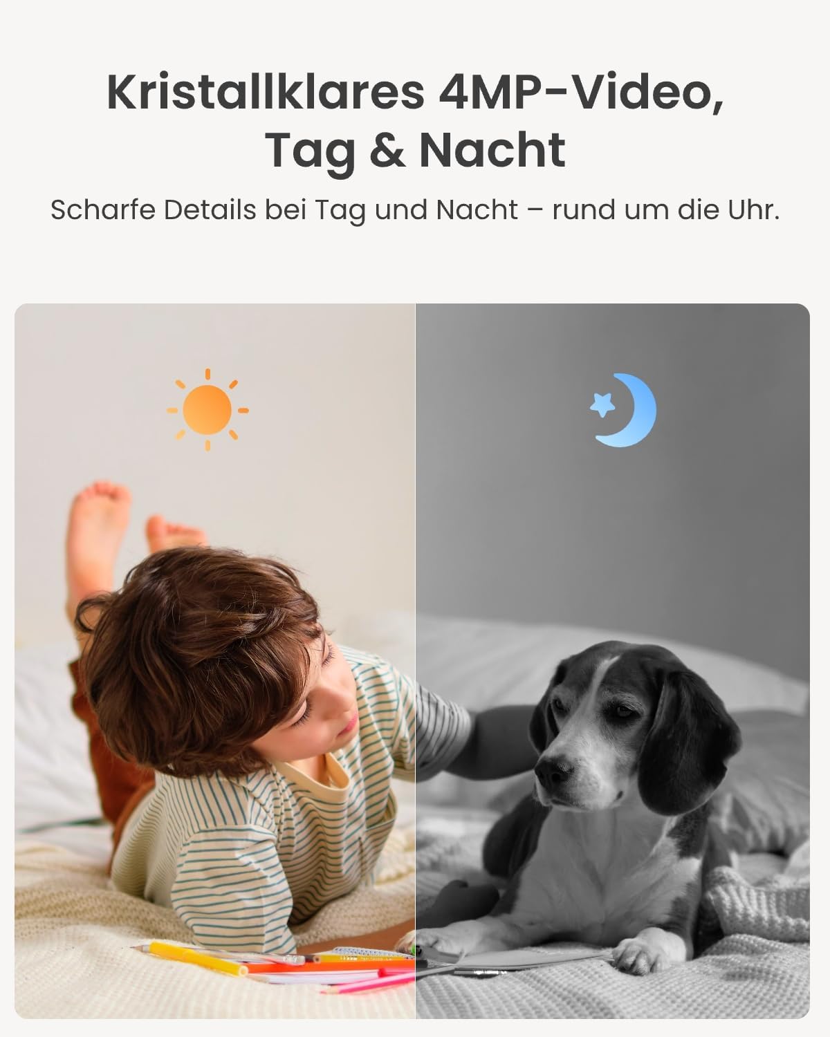 2K 4MP WLAN Überwachungskamera mit Personen-/Tier-/Weinen-Erkennung und Auto-Tracking, 4MP