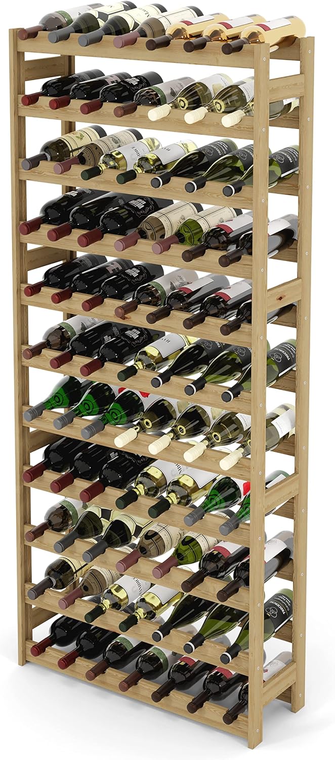 Weinregal für 77 Flaschen, Natur RW-1-77, 166 x 72,5 x 25, 11 liegen, 77 Flaschen