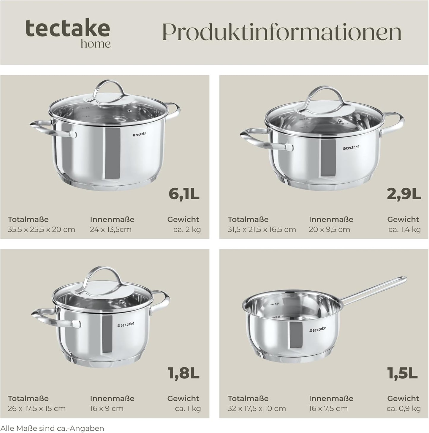 7-teiliges Topf-Kochgeschirr-Set aus Edelstahl, 7-tlg Set